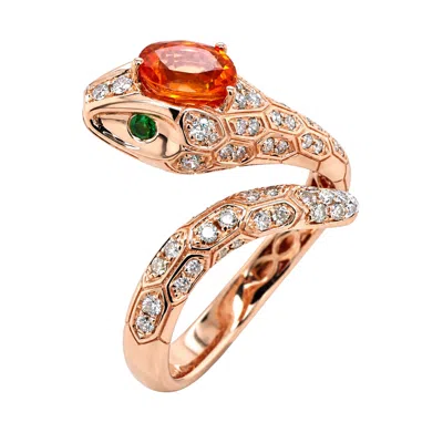 Artisan Women's 18k Rose Gold Orange Garnet, Green Garnet & Diamond Snake Ring In Multi