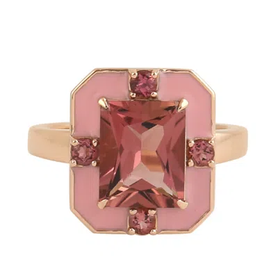 Artisan Women's 18k Rose Gold Pink Tourmaline & Diamond Enamel Wedding Ring