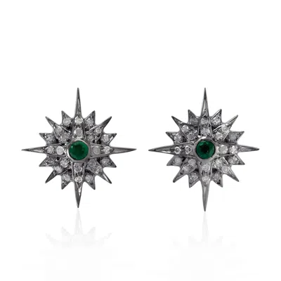 Artisan Women's 18k White Gold & Silver Emerald & Diamond Starburst Stud Earrings