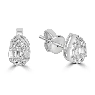 Artisan Women's 18k White Gold Baguette Cut Diamond Pear Stud Earrings