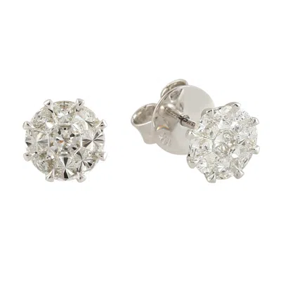 Artisan Women's 18k White Gold Cluster Diamond Stud Earrings – Timeless Sparkle For Everyday Elegance