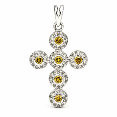 Artisan Women's 18k White Gold Colored Diamond Cross Pendant In Multi
