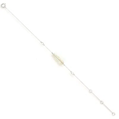 Artisan Women's 18k White Gold Diamond Carved Mother Of Pearl Feather Bracelet