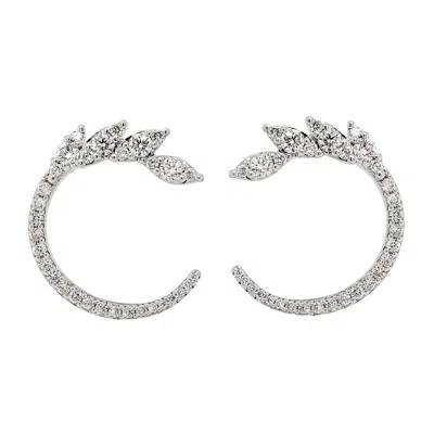Artisan Women's 18k White Gold Diamond Leaf Open Stud Earrings In Silver