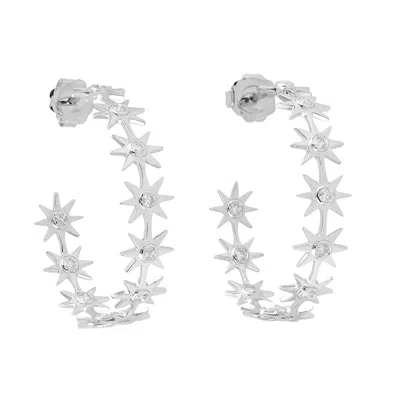Artisan Women's 18k White Gold Diamond Star Hoop Earrings
