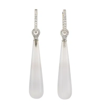 Artisan Women's 18k White Gold Drop Earrings With Natural Diamonds & Chalcedony