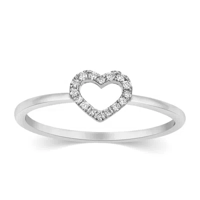Artisan Women's 18k White Gold Heart Ring With Natural Diamonds In Metallic