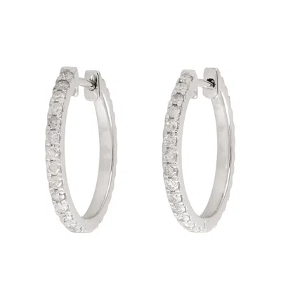 Artisan Women's 18k White Gold Hoop Earrings With Natural Diamond In Metallic