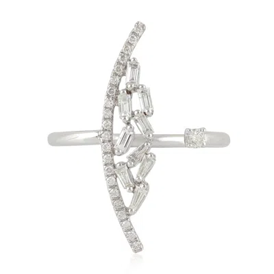 Artisan Women's 18k White Gold Natural Baguette Diamond Bypass Ring In Metallic