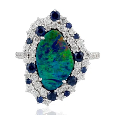 Artisan Women's 18k White Gold Opal, Sapphire & Diamond Statement Ring In Multi