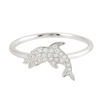 Artisan Women's 18k White Gold Pave Diamond Fish Shape Ring
