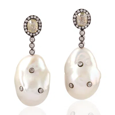 Artisan Women's 18k White Gold Pearl Chinese And Diamond Dangle Earrings