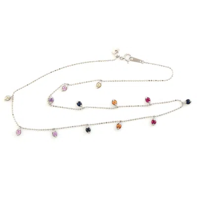 Artisan Women's 18k White Gold Princess Necklace With Multi-sapphire Gemstone Beads
