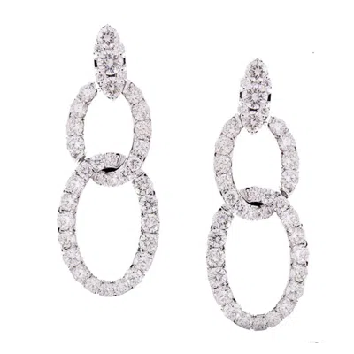 Artisan Women's 18k White Gold Round Dangle Earrings Pave Diamond