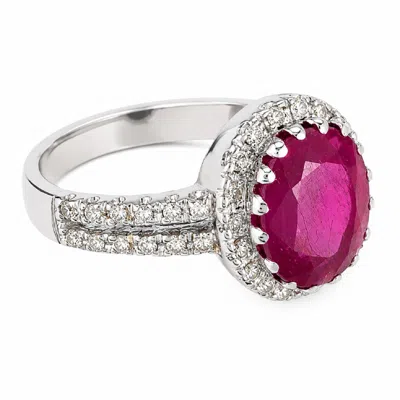 Artisan Women's 18k White Gold Round Ruby & Diamond Halo Ring In Metallic