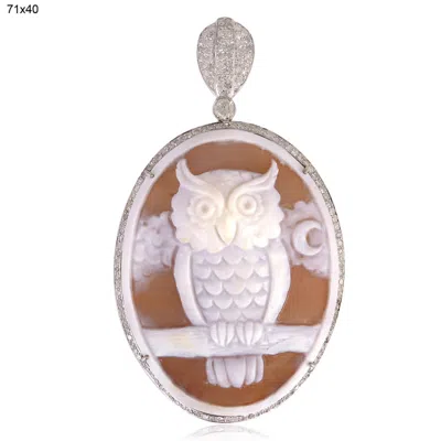 Artisan Women's 18k White Gold Shell Cameo Owl & Diamond Pendant