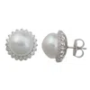 Artisan Women's 18k White Gold Stud Earrings With Mother Of Pearl & Diamonds In White