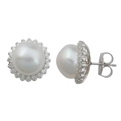 Artisan Women's 18k White Gold Stud Earrings With Mother Of Pearl & Diamonds