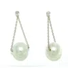 Artisan Women's 18k White Gold With Bezel Set Diamond & Pearl Ball Chain Loop Dangle Earrings In White