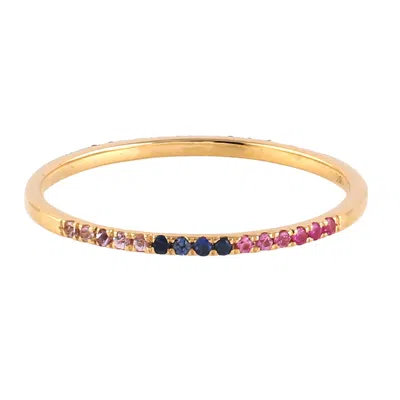 Artisan Women's 18k Yellow Gold Band Ring With Multicolor Sapphires In Pink