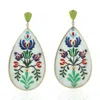 Artisan Women's 18k Yellow Gold Flower Enamel Earrings Diamond Peridot Gemstone In Multi