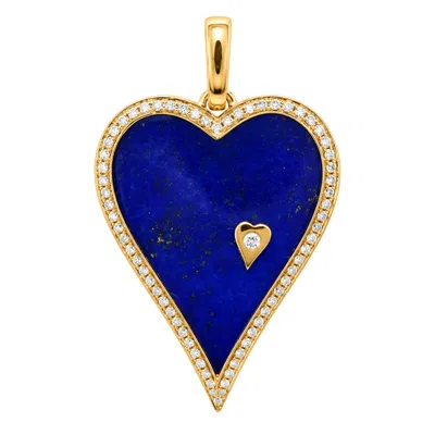 Artisan Women's 18k Yellow Gold Lapis Lazuli & Diamond Heart Pendant