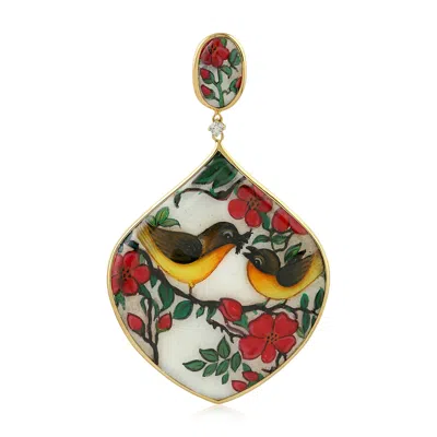 Artisan Women's 18k Yellow Gold Mother Of Pearl, Diamond & Enamel Lovebirds Drop Pendant In Multi