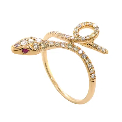 Artisan Women's 18k Yellow Gold Multicolor Diamond & Ruby Snake Ring