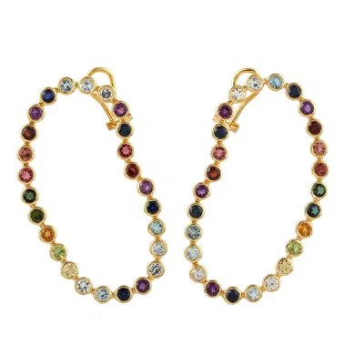 Artisan Women's 18k Yellow Gold Multicolor Sapphire, Tourmaline, Topaz & Amethyst Hoop Earrings