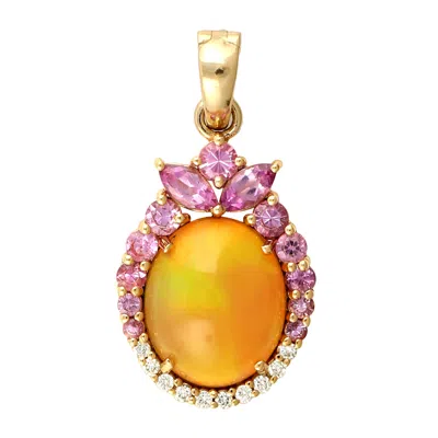 Artisan Women's 18k Yellow Gold Opal, Pink Sapphire & Diamond Pendant In Multi