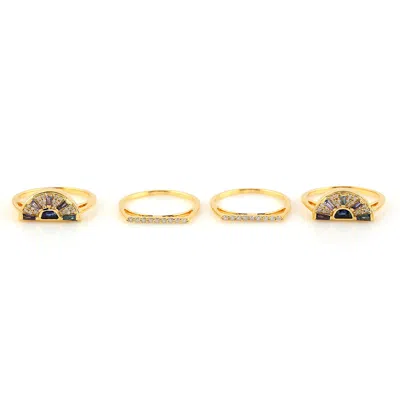Artisan Women's 18k Yellow Gold Pave Diamond Baguette Sapphire Topaz Iolite Tanzanite Cocktail Ring Jewelry