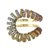 Artisan Women's 18k Yellow Gold Spiral Multi-sapphire Gemstone Between-the-finger Ring In Gold