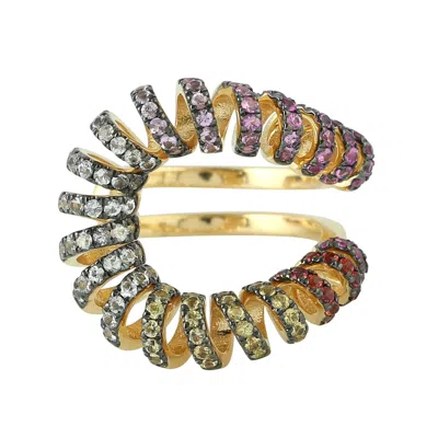 Artisan Women's 18k Yellow Gold Spiral Multi-sapphire Gemstone Between-the-finger Ring