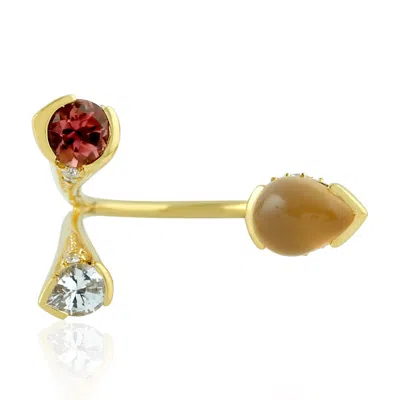 Artisan Women's 18k Yellow Gold With Diamond & Moonstone Multi Gemstone Adjustable Ring Jewelry