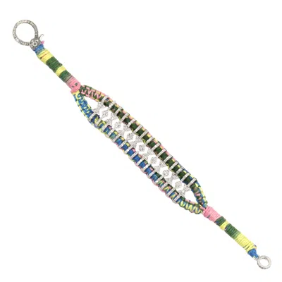 Artisan Women's 925 Sterling Silver Diamond Star Multicolor Macramé Bracelet In Gray