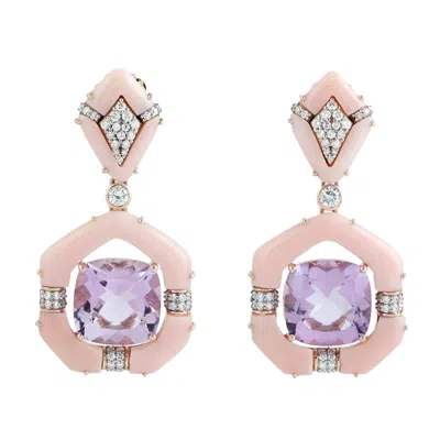 Artisan Women's Amethyst, Pink Opal & Diamond Drop Earrings In 14k Rose Gold In Pink/yellow