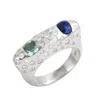 Artisan Women's Aquamarine & Blue Sapphire Bezel Diamond Band Ring In White Gold