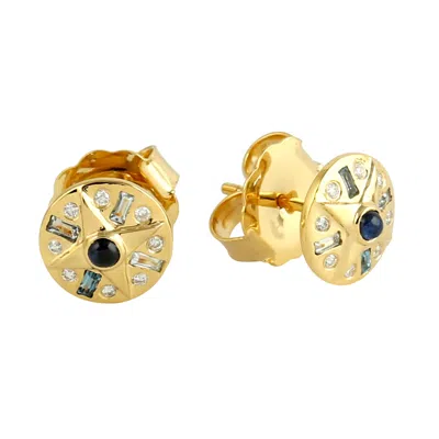 Artisan Women's Baguette Blue Sapphire & Topaz Diamond Accent Stud Earrings In 18k Gold