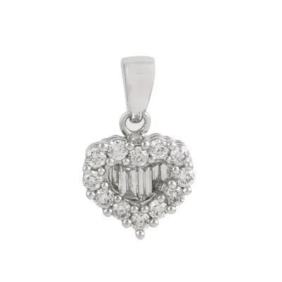 Artisan Women's Baguette Cut Diamond In White Gold Heart Charm Pendant