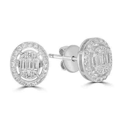 Artisan Women's Baguette Cut Diamond Oval Design Stud Earrings In White Gold