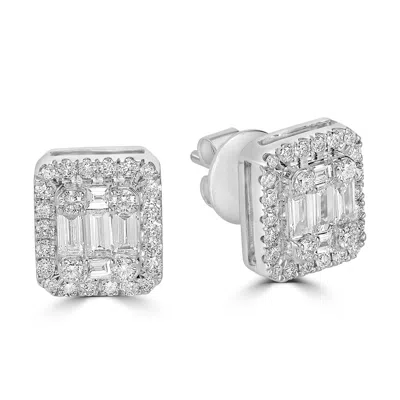 Artisan Women's Baguette Cut Diamond Square Stud Earrings In White Gold