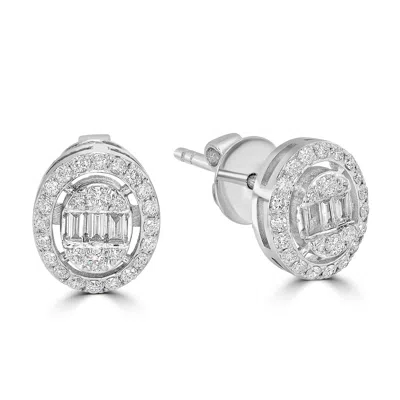 Artisan Women's Baguette Cut Natural Diamond Designer Stud Earrings In White Gold