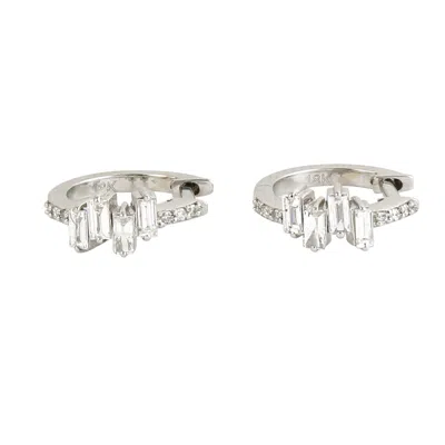 Artisan Women's Baguette Diamond Huggie Earrings In 18k White Gold