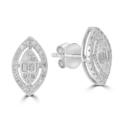 Artisan Women's Baguette Diamond Marquise Stud Earrings In White Gold