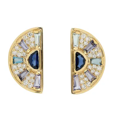 Artisan Women's Baguette Multi-stone Aquamarine & Diamond Stud Earrings In 18k Gold