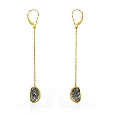 Artisan Women's Bezel Set Slice Diamond In 18k Solid Yellow Gold Designer Ear Thread Earrings In Gray