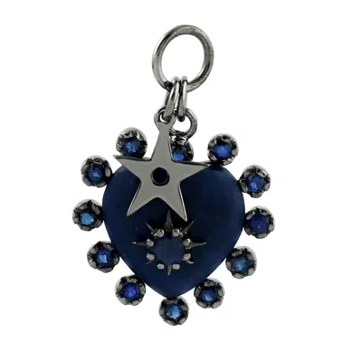 Artisan Women's Black / Blue Blue Sapphire Heart & Star Pendant In Oxidized Gold In Multi