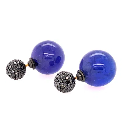 Artisan Women's Black / Blue / Gold Natural Tanzanite  & Black Diamond Tunnel Earrings In Gold In Multi