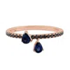 Artisan Women's Black / Blue / Rose Gold Pear Cut Blue Sapphire & Pave Black Diamond Band Ring In Rose Gold