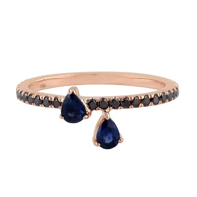 Artisan Women's Black / Blue / Rose Gold Pear Cut Blue Sapphire & Pave Black Diamond Band Ring In Rose Gold